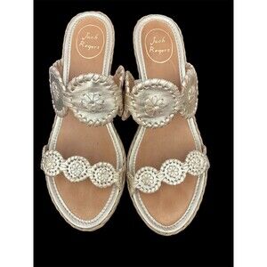 Jack Rogers Shelby Platinum Leather Wedge Size 9 1/2